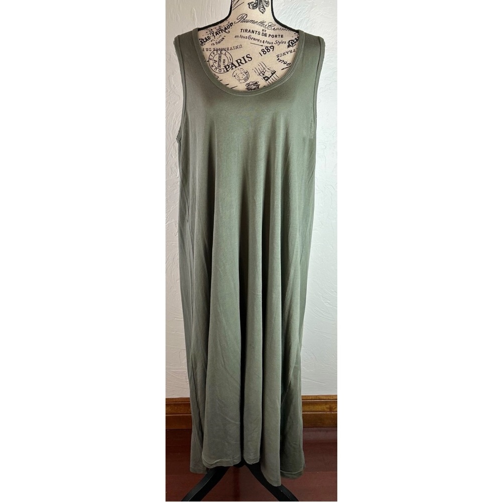 The GREAT. Green 100% Cotton Maxi Tank Dress Boho Casual Coastal, size Large/ 1